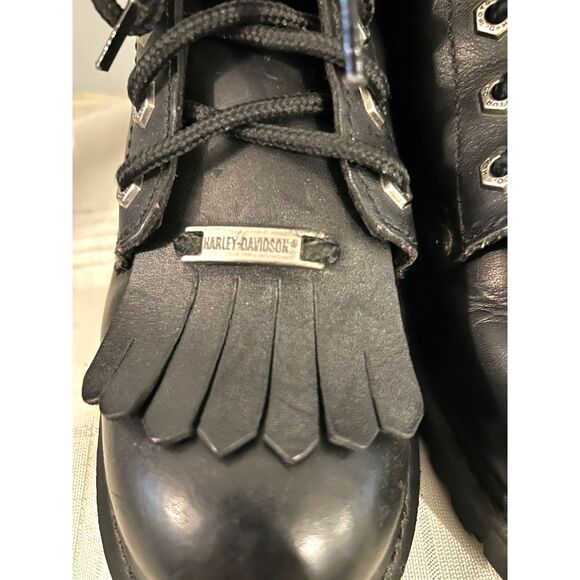 Harley-Davidson Black Leather Kiltie Fringe Boots - Size 7 - Picture 4 of 12